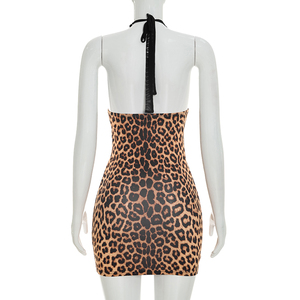 Robe moulante mini sexy sans manches à imprimé léopard et bretelles halter pour femme Viviblook D26DS170 - Product Image 3