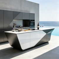 Cuisine extérieure de luxe géométrique avec évier, îlot de cuisine BBQ en acier inoxydable 304 pour villa en bord de mer, centre commercial et jardin