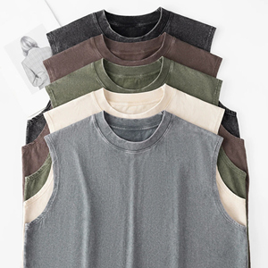 เสื้อกั๊กแขนกุดสำหรับผู้ชายผ้าฝ้ายแท้230ก. สไตล์ย้อนยุค - Product Image 1