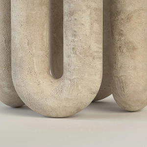 Table à manger ronde en travertin naturel avec pieds sculpturaux organiques pour meubles de maison de luxe 8-10 places - Product Image 5