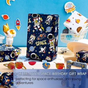 Space Wrapping Paper Roll 30 Inch X 33 Feet Navy Blue Astronaut Design For Kids Birthday Gift <b>Wrap</b> - Product Image 2
