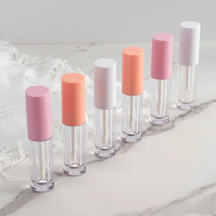 Hot sale custom logo new design 4ml empty lipstick unique shape pink lip gloss tubes with brush