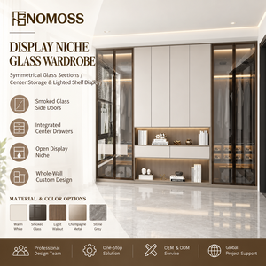 Armadio <span class=keywords><strong>in</strong></span> <span class=keywords><strong>Legno</strong></span> con Ante <span class=keywords><strong>in</strong></span> Vetro Nero di Lusso, Chiusura Silenziosa, Vano Nascosto <span class=keywords><strong>in</strong></span> Compensato, Elegante per Progetti Residenziali - Product Image 1
