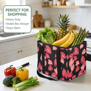 Bolsas de Compras Plegables Reutilizables con Diseño de Flor de Anturio Hawaiano, Cestas de Almacenamiento Plegables con Asas Largas - Product Image 6