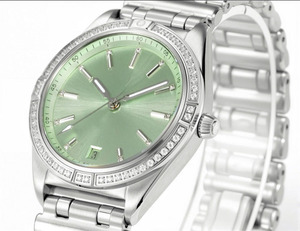 Montre mécanique automatique avec réserve de marche, logo OEM, simple et élégante, incrustée de diamants, lunette en saphir, tendance - Product Image 4