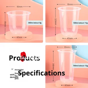 Hợp Thời Trang Dùng Một Lần Hình Chữ U 95 Tầm Cỡ Thương Mại Cốc Nhựa Với Nắp <span class=keywords><strong>PP</strong></span> Cup Cho Trà Sữa Nước Giải Khát Bánh Dơ Bẩn Cà Phê - Product Image 2