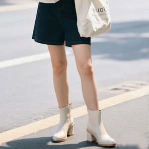 Primavera, verano, otoño, invierno, niña, dama, traje, tipo abultamiento, bota con tobillo, blanco y negro, botas de suela dura - Product Image 5