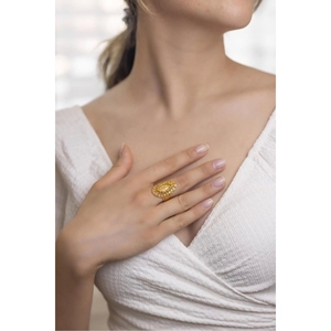 Gold 22 Carat Fancy Dorika <b>Ring</b> (3011) for Children Shiny Cluster Inlay 18K Gold Plating Trendy Alloy Copper Jewelry - Product Image 2