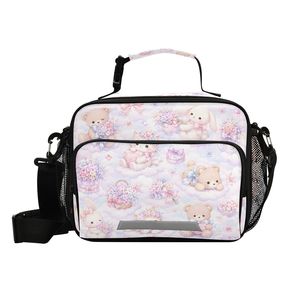 Pastel Animal Floral <b>Lunch</b> Bag <b>Insulated</b> <b>Lunch</b> <b>Box</b> Bag with Front Pocket and Shoulder Strap for School Travel - Product Image 1
