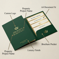 Carpeta de Negocios Inmobiliarios de Lujo, Personalizada con Logotipo en Lámina Dorada, A4 Premium, Funda de Presentación para Anuncios Inmobiliarios, Agente Inmobiliario