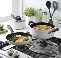 Set Peralatan Masak Panci dan Wajan Anti Lengket Premium 7 Buah dari Aluminium dengan Induksi, Set Peralatan Masak Aluminium, Gagang Dingin - Putih