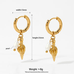 Lioro Trendy <span class=keywords><strong>orecchini</strong></span> a cerchio in acciaio inox impermeabili in oro placcato perla conchiglia <span class=keywords><strong>orecchini</strong></span> a forma di stella - Product Image 5