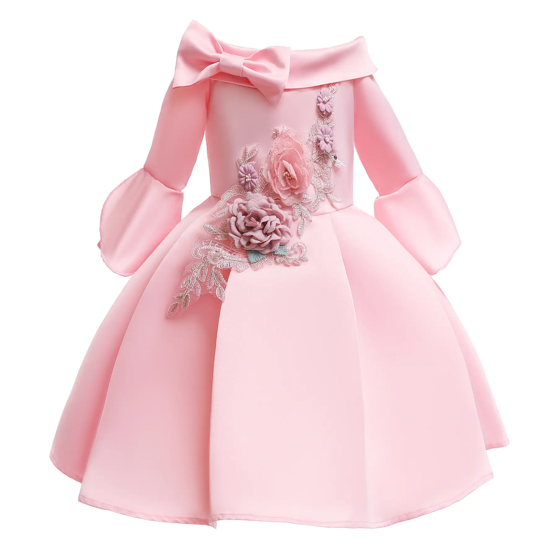 KZT2653 뜨거운 판매 서양 어린이 공주 민소매 벨트 미식가 꽃 플라밍고 인쇄 여름 소녀 파티 드레스