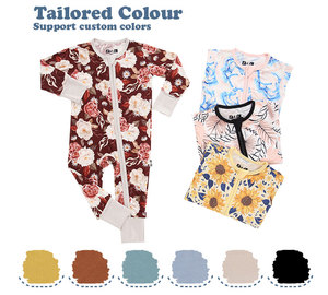 Combinaison pour bébé garçon et fille avec fermeture éclair à deux voies sur le devant Mitaines Footie Bamboo Baby Romper Set - Product Image 2