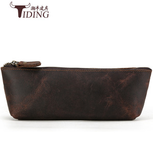 Estuche para lápices de cuero genuino Tiding, capa superior de piel de vaca, bolsa de papelería sencilla para uso escolar y de oficina - Product Image 5