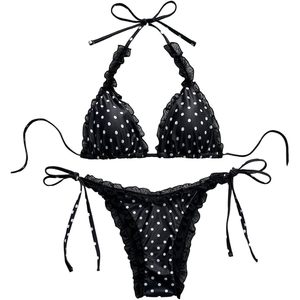 FOXA Women's 2 Piece Polka Dot <b>Bikini</b> Set Halter Triangle Ruffle Swimwear <b>String</b> Tie Side Bathing Suit - Product Image 1
