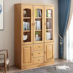 Xiuyuan Spring Scenery <b>Solid</b> <b>Wood</b> <b>Bookcase</b> With Glass Doors Modular Study Cabinet For Home Office Storage - Product Image 3