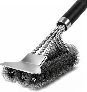 <b>BBQ</b> Grill <b>Brush</b> with Scraper &Small <b>Brush</b> Set - Stainless Steel Wire Bristles Kitchen <b>Cleaning</b> <b>Brush</b> for Barbecue Grates/Pans - Product Image 1