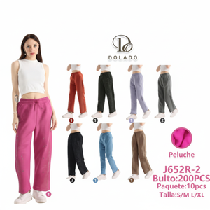 Pantaloni Dolado da donna a gamba larga, vita alta, vestibilità ampia, lunghezza intera, tinta unita, casual, con elastico in vita, in tessuto pleuche, stile autunnale - Product Image 1