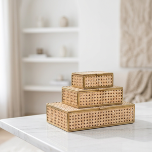 Boîte de rangement en verre de style maille de rotin avec cadre en laiton, dernière nouveauté, pour bijoux et cosmétiques - Product Image 1