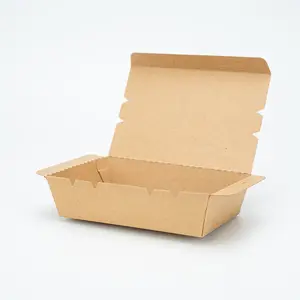 Embalaje de alimentos desechable plegable personalizado, 900ml, papel Kraft, comida rápida de grado alimenticio, hamburguesa, freír pollo, caja de perritos calientes