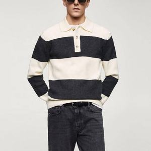 Suéter de Punto para Hombre, con Cuello de Solapa, Botones y Diseño de Rayas Finas, para Otoño e Invierno - Product Image 3