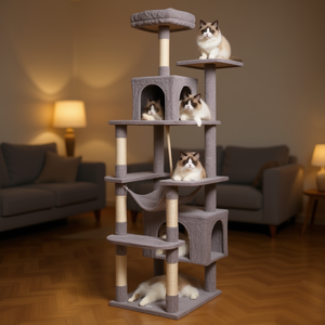 คอนโดแมวทรงทันสมัยขนาด 72 นิ้ว สีเทาอ่อน พร้อมคอนโด 2 ห้อง ที่ลับเล็บทำจากเส้นใยไซซอล บ้านแมวขนาดใหญ่ ต้นไม้แมวในบ้านสำหรับแมว - Product Image 2