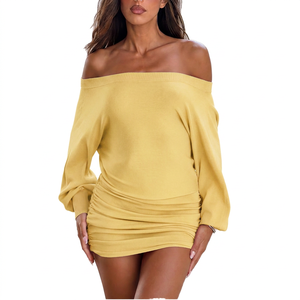 Robe de soirée sexy tendance, épaules dénudées, manches longues, moulante, décontractée, mini robe pour femmes - Product Image 6