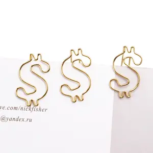 Factory Wholesale Cute Paperclip Bookmarks Custom Designs Metal Gold Decoration Clips Dollar Shaped Paper Clips