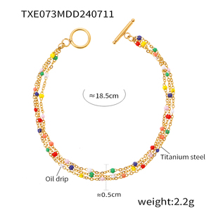Set di Gioielli in Acciaio Inossidabile Stile Bohémien con Design a Catena Multistrato e Perline Smaltate Colorate - Product Image 3