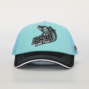 BSCI, gorra deportiva de malla para exteriores de 5 paneles personalizada al por mayor, gorra de camionero con parche tejido de algodón azul con logotipo bordado de alta calidad - Product Image 2