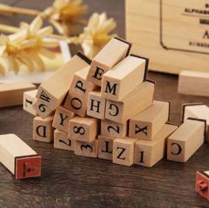 Lettre Sceau Set Vintage Boîte Numéro Alphabet Anglais <span class=keywords><strong>Tampon</strong></span> En Bois - Product Image 3