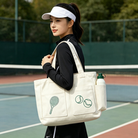 Sac de sport personnalisé imprimé avec étiquette, grande capacité, bandoulière longue, sac fourre-tout en toile pour pickleball avec poches latérales