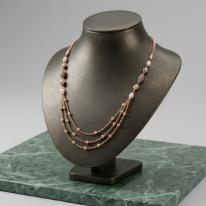 Collier Mala italien en argent 925, finition or rose, chaîne de créateur multicouche perlée, bijoux pour femmes - Product Image 2