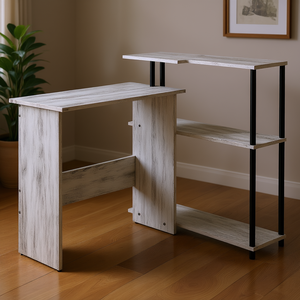 L Shaped Office <b>Desk</b> <b>With</b> <b>Bookshelf</b> Antique White Wood Home Office Furniture Freestanding Assembly Required - Product Image 2