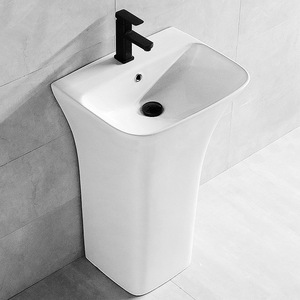 Lavabo de Cerámica con Pedestal, de Una Pieza, con un Solo Orificio, Forma Irregular, Fácil de Limpiar - Product Image 3