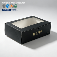 Boîte à gâteau auto-érectable en carton ivoire, biodégradable, écologique, de qualité alimentaire, avec fenêtre supérieure, logo personnalisé estampé or, impression quadricolore