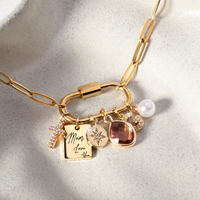 Haomi Collier en acier inoxydable géométrique personnalisé Chaîne à maillons plaquée or Cadeau de nouvelle maman tendance avec breloque en zircon