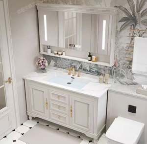 Meuble de sol américain rétro minimaliste, design personnalisé, meuble-lavabo de salle de bain avec miroir intelligent - Product Image 2