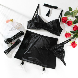 Vanfound, conjunto de cuatro piezas de lujo para mujer, moldeador de trasero pequeño Sexy transfronterizo, ropa interior caliente, borlas, tela de encaje maduro, lindo sólido - Product Image 6