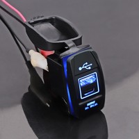 Prise de charge USB Type C avec interrupteur à bascule, 4,8 A, double port, étanche, lumière LED bleue, pour voiture, bateau, camping-car