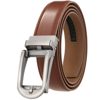 Herren Reverse-Pull-Ratschengürtel, 30mm Echtlederriemen, Automatische Schiebeschnalle, Ohne Loch Mikroverstellbarer Freizeit- und Anzuggürtel