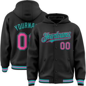 Chaqueta Letterman Personalizada Negra, Rosa y Aqua para Hombre, Sudadera Varsity de Béisbol con Forro Acolchado, Estilo Preppy para Otoño - Product Image 1