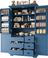 Armoire de rangement Merax 72 pouces bleue style Shaker, 8 étagères, étagères réglables, 3 tiroirs et plateaux extractibles pour cuisine et salle à manger.