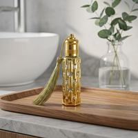 Frasco de Perfume de 10ml, Cilíndrico de Vidrio con Tapa Dorada de Rejilla, Borla, Rodillo, Aplicador de Varilla, Pulverizador, Mini Vial de Perfume Recargable