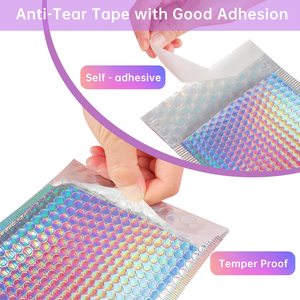 MXW Custom Logo Padded Envelope Shipping Bag 4X8 6X10 Iridescent Holographic Poly Bubble Mailer Metallic Packaging Bag Holo - Product Image 4
