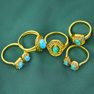 Turquoise Adjustable Wedding Rings 21k Copper Gold Plated Vintage Rings Jewelry for Dubai Middle East Womens - Product Image 4