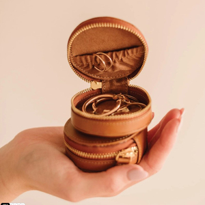 Custom Logo Wholesale <b>Small</b> Round Pu Leather Mini <b>Case</b> with Velvet Insert for Ring Necklace Travel Leather Jewelry Organizer Box - Product Image 1