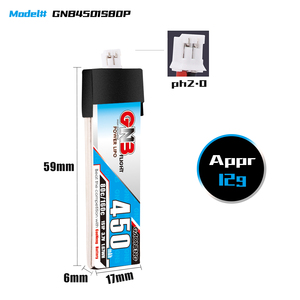 Gnb gaoneng 450mAh 1S 3.7V 160C 80C PH2.0หัวพลาสติก RC LiPo แบตเตอรี่ลิเธียมโพลิเมอร์ชนิดยาว - Product Image 3
