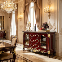 Buffet de luxe européen en bois massif avec plateau en marbre, meuble de rangement sculpté antique, mobilier de salle à manger, vente en gros